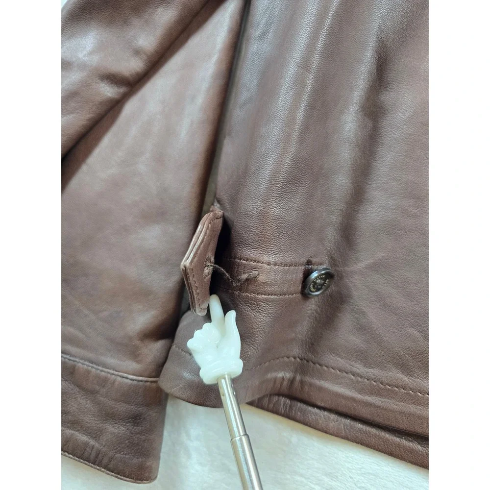 Polo Ralph Lauren Lamb Leather Jacket Mens XL Brown Lightweight Bi-Swing Pony